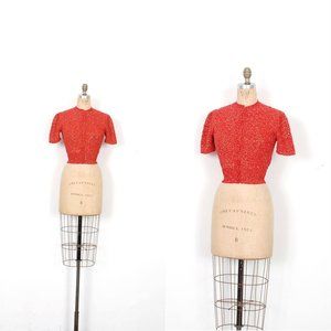 Vintage 1940s Sweater / 40s Hand Crocheted Sparkly